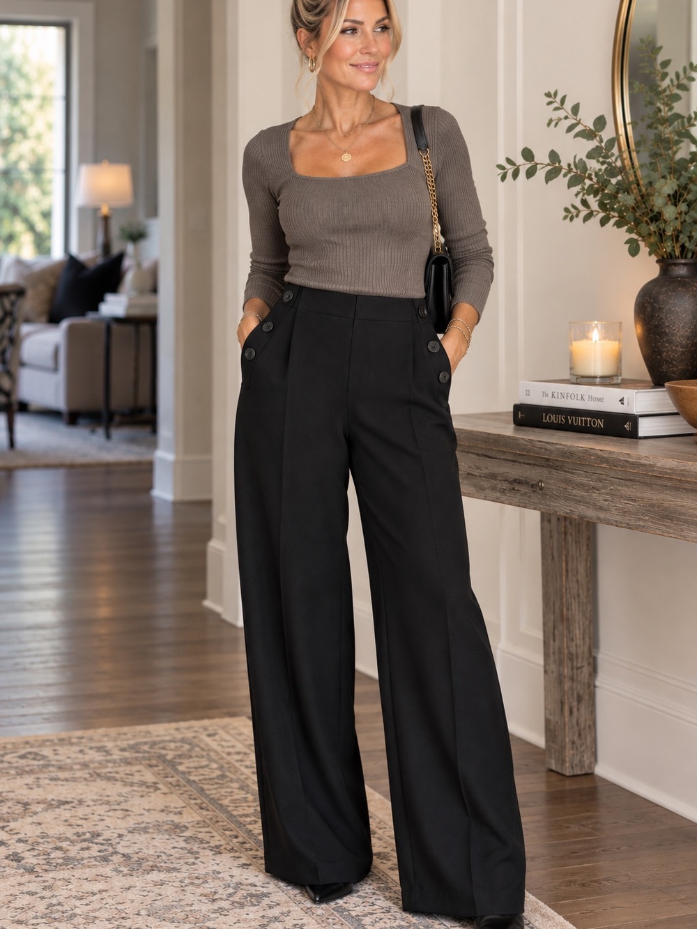 Versona NWT Black High-Waist Wide-Leg Dress Pants- XL